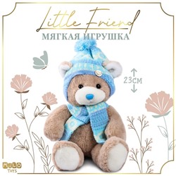 Мягкая игрушка "Little Friend", новогодний мишка в шапке и шарфе, цвет голубой