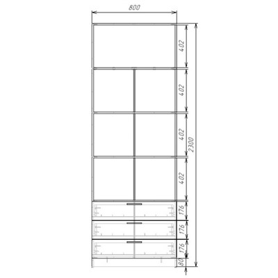 Шкаф 2-х дверный «Экон», 800×520×2300 мм, 3 ящика, зеркало, полки, цвет ясень шимо светлый