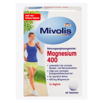 Mivolis Magnesium 400, Dragees Миволис Магний 400 для поддержки энергетического обмена и функции мышц, драже 60 шт