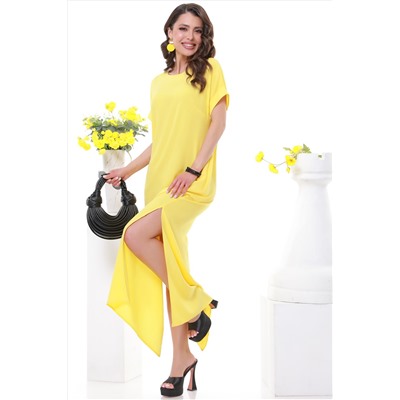 Платье желтое прямое с разрезами