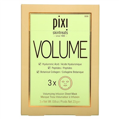 Pixi Beauty, Skintreats, Volume, разглаживающая тканевая маска, 3 шт. по 23 г (0,8 унции)