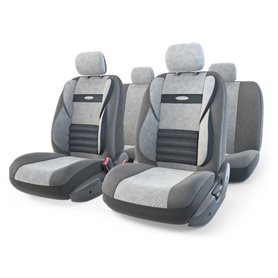 Авточехлы универcальные AUTOPROFI COMFORT COMBO, CMB-1105 D.GY/L.GY (M), мультиконтурные, формованный велюр, набор из 11 предметов, цвет тёмно-серый/светло-серый