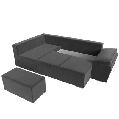 Угловой диван «Хьюго», левый угол, механизм еврокнижка, велюр, цвет серый