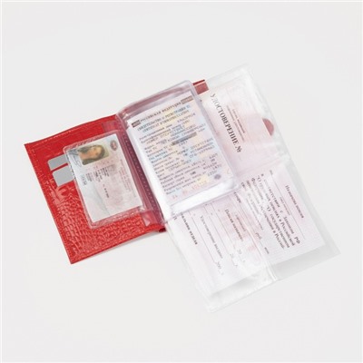 Обложка для автодокументов и паспорта на кнопке TEXTURA, цвет красный