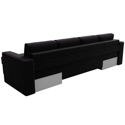П-образный диван «Принстон», механизм еврокнижка, микровельвет, цвет чёрный