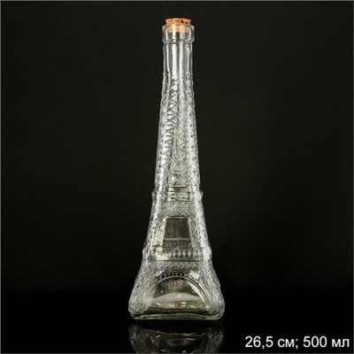 Бутылка-штоф 500 мл Эйфелева башня с бамбуковой пробкой 26,5 см / TD-471 /уп 30/