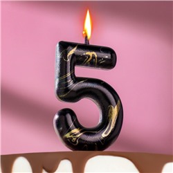 Свеча в торт "Черный мрамор", цифра "5", 5,5 см