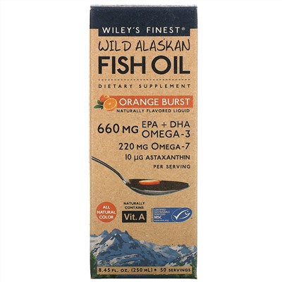 Wiley's Finest, рыбий жир из дикой аляскинской рыбы, со вкусом апельсина, 250 мл (8,45 жидк. унции)