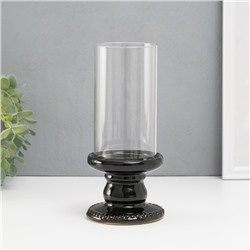 Подсвечник керамика, стекло на 1 свечу "Веллис" d=8 см чёрный 10х10х21,5 см