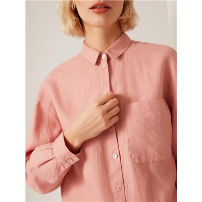 Рубашка длинная льняная розовая ELIS