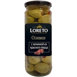 Оливки с начинкой из красного перца Loreto 450 гр