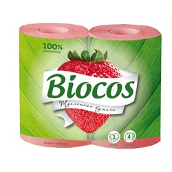 Туалетная с ароматом клубники BioCos, 4 рулона