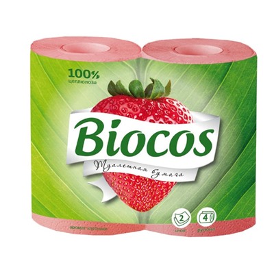 Туалетная с ароматом клубники BioCos, 4 рулона