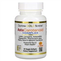 California Gold Nutrition, AstaCarotenoid, комплекс с лютеином, ликопином и астаксантином, 30 растительных мягких таблеток