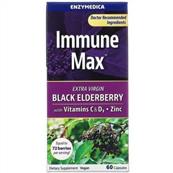 Enzymedica, Immune Max, черная бузина с витаминами C и D3, цинком, 60 капсул