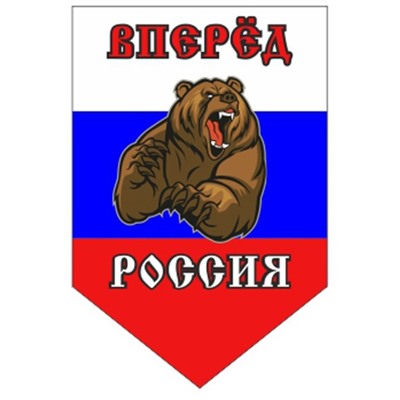 Вымпел пятиугольный Skyway "Вперед Россия!", 100х150, с медведем, 1 шт