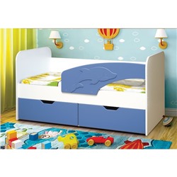 Кровать детская «Дельфин», 2 ящика, 800х1600 мм, правая, цвет белый / синий матовый