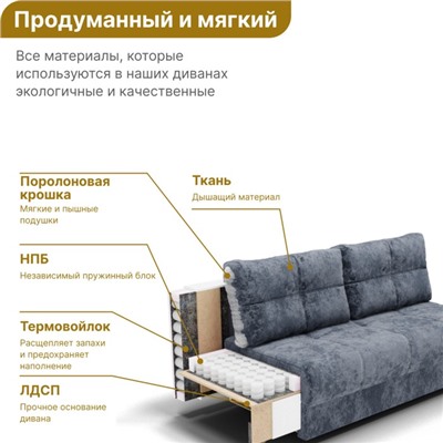 Прямой диван «Леон», механизм еврокнижка, независимый пружинный блок, цвет симпл 8