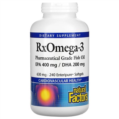 Natural Factors, Natural Factors, Rx Omega-3, рыбий жир, 400 мг ЭПК и 200 мг ДГК, 240 мягких таблеток