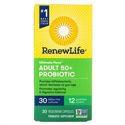 Renew Life, Ultimate Flora, пробиотик для взрослых старше 50 лет, 30 млрд живых культур, 30 вегетарианских капсул