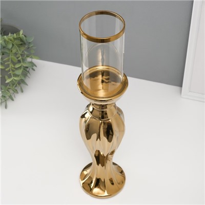 Подсвечник керамика, стекло на 1 свечу "Версаль" d=7,5 см золото 10,5х10,5х44,5 см