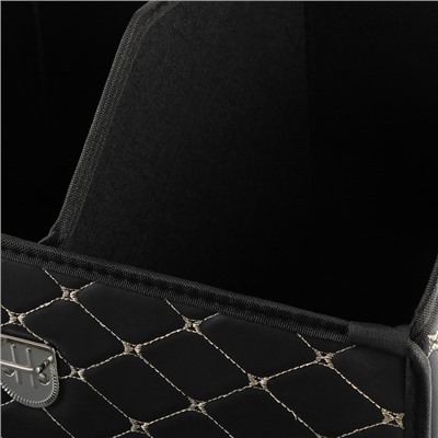 Органайзер кофр в багажник, C2R HT087, 48×30×30 см, экокожа, черный, бежевая строчка