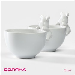 Набор салатников керамических Доляна «Мишка Отто», 13×10,2 см, цвет белый, 2 шт
