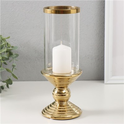 Подсвечник керамика, стекло на 1 свечу "Иллюзия. Зебра" d=7,5 см золото 9х9х24 см