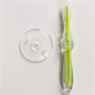 УЦЕНКА Детская зубная силиконовая щетка с ограничителем, цвет зеленый