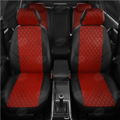 Авточехлы для Ford Kuga 2 с 2012-2016 г., джип, перфорация, экокожа, цвет красный, чёрный