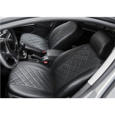 Авточехлы Rival Ромб, задняя спинка раздельная 40/60, Hyundai ix35 2010-2015, эко-кожа, черные, SC.2305.2