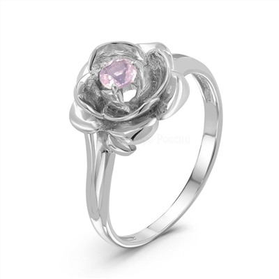 Кольцо из серебра с пл. кварцем цв. розовый родированное