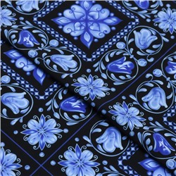 Ткань плательная софт набивная, стрейч, ширина 150 см, цвет синий