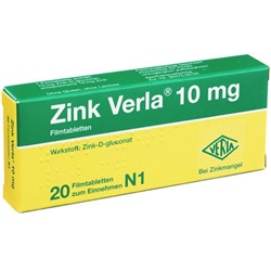 Zink (Цинк) Verla 10 mg Filmtabletten 20 шт