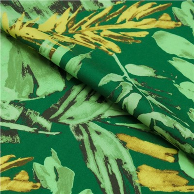 Ткань плательная софт набивная, стрейч, ширина 148 см, цвет зелёный