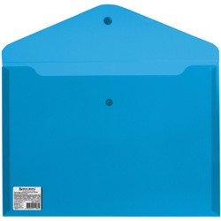 Папка-конверт с кнопкой Brauberg (Брауберг), А4, сверхпрочная, прозрачная, цвет синий, до 100 листов