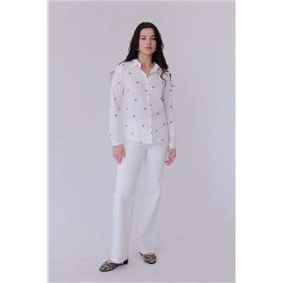 12392 Рубашка белая хлопковая с мелким принтом (остаток: 40)