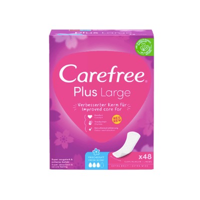 Carefree Slipeinlage Plus Large mit Frischeduf, Прокладки ежедневные Large Plus Fresh с ароматом свежести, 48 шт, 6 упаковок (288 шт)