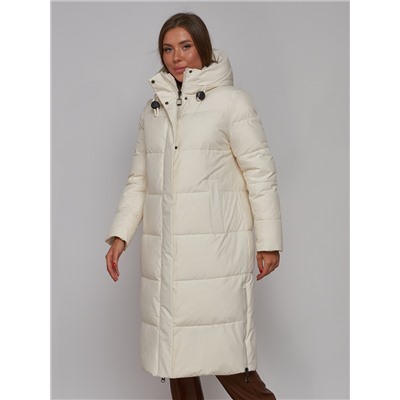 Пальто утепленное молодежное зимнее женское светло-бежевого цвета 52329SB