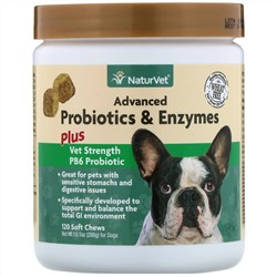 NaturVet, Улучшенные пробиотики и ферменты, а также пробиотик Vet Strength PB6 для собак, 120 жевательных таблеток