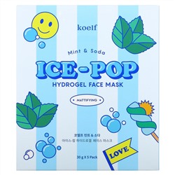 Koelf, Гидрогелевая маска для лица Ice-Pop, с мятой и содовой, 5 шт., 30 г