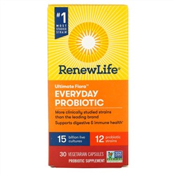Renew Life, Ultimate Flora, пробиотик для ежедневного применения, 15 миллиардов живых культур, 30 вегетарианских капсул