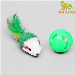 Набор игрушек для кошек: мышь 5 см и шарик с бубенчиком 3,8 см, микс цветов