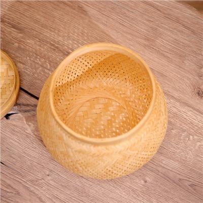 Вазочка плетёная с крышкой, из бамбука 20х20х20 см