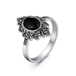 Кольцо из чернёного серебра с натуральным ониксом и марказитами HR0142-ON