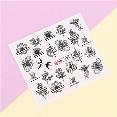 Слайдер - дизайн для ногтей «Floral print», фасовка 6 шт, цвет чёрный