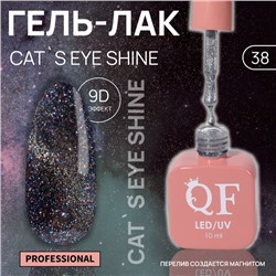 Гель лак для ногтей «CAT`S EYE SHINE», 3-х фазный, 10 мл, LED/UV, цвет серебристый (38)