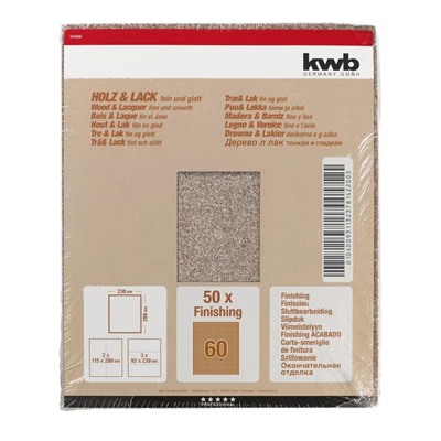 Бумага наждачная KWB, К60, бумажная, 230x280 мм, оксид алюминия