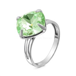 Кольцо из серебра с кристаллом Swarovski светло-зелёный родированное