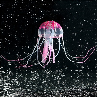 Декор для аквариума "Медуза" силиконовая, с неоновым эффектом, 5 х 5 х 15 см, розовая